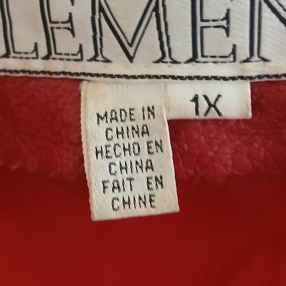 Fashion Elements Coat Women XL Red 100% Leather Casual Hooded Motorcycle 90's - Picture 10 of 16